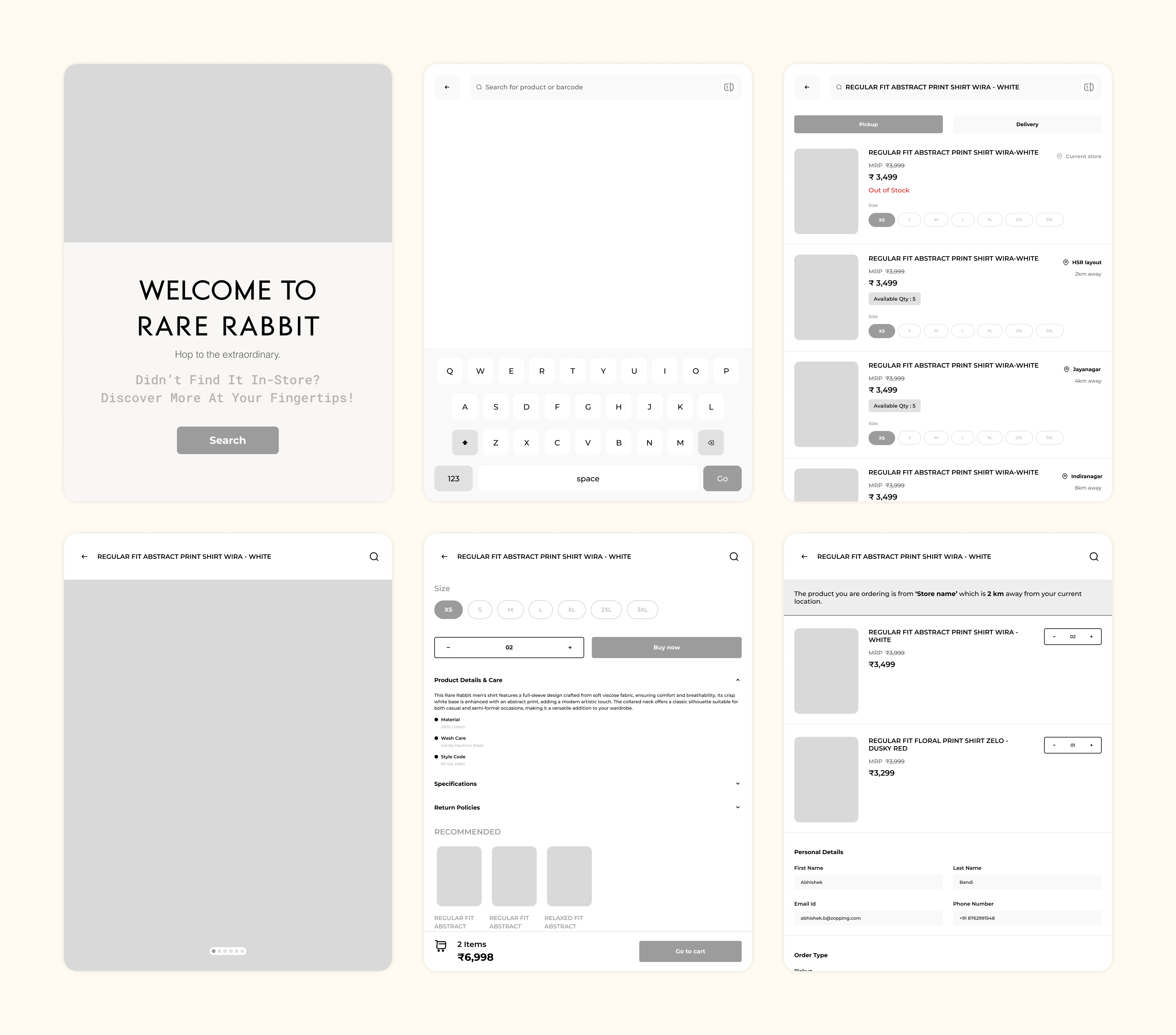 Low-Fidelity Wireframes — Pickup and Delivery user flows