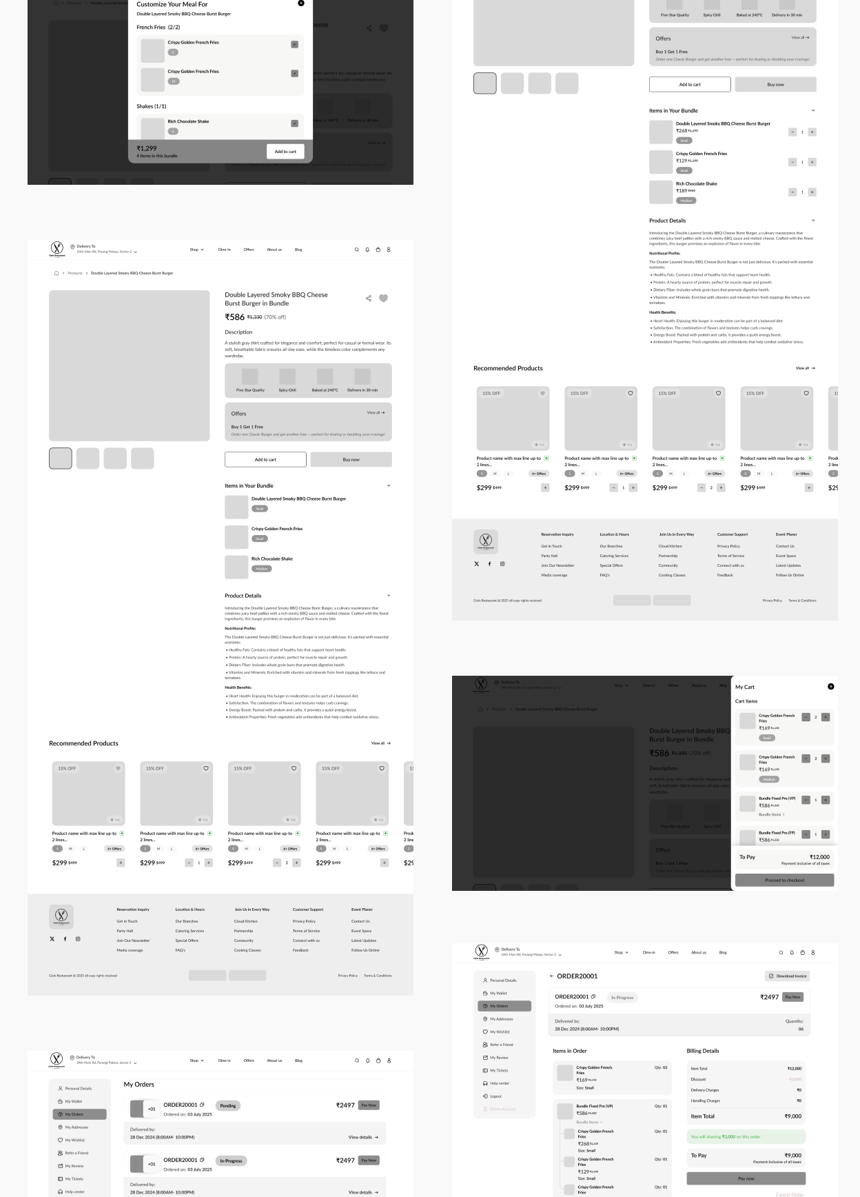 Restaurant Theme Wireframes